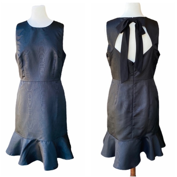 J. CREW Ruffle Hem Bow Back Black Sheen Sheath Dress Size 8 NEW - Picture 3 of 10